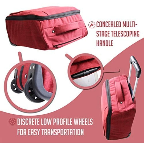 Softside Carry On Luggage Two-Tone Polyester 900D Red. Collapsible - Picture 9 of 10